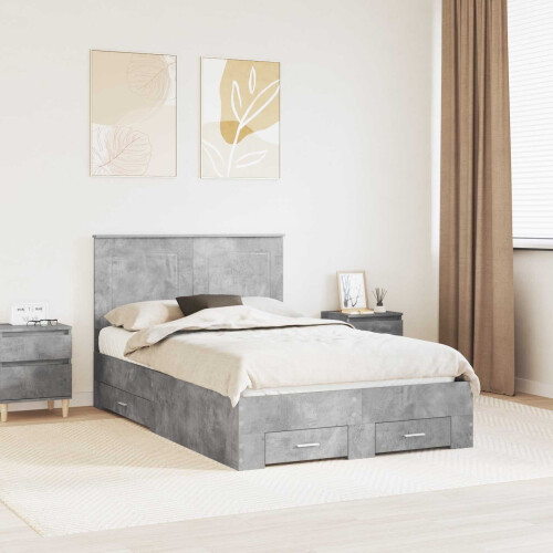 VidaXL vidaXL Bed Frame Concrete Grey 120 x 190 cm Engineered Wood