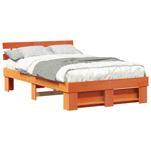 VidaXL vidaXL Bed Frame with Headboard Wax Brown 140 x 190 cm Solid Pine Wood 1