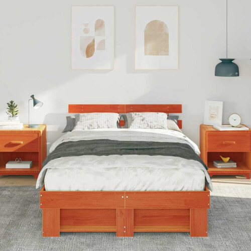 VidaXL vidaXL Bed Frame with Headboard Wax Brown 140 x 190 cm Solid Pine Wood 2