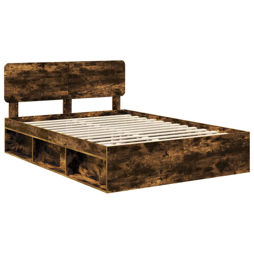 VidaXL vidaXL Bed Frame Smoked Oak 150 x 200 cm Solid Pine Wood 1