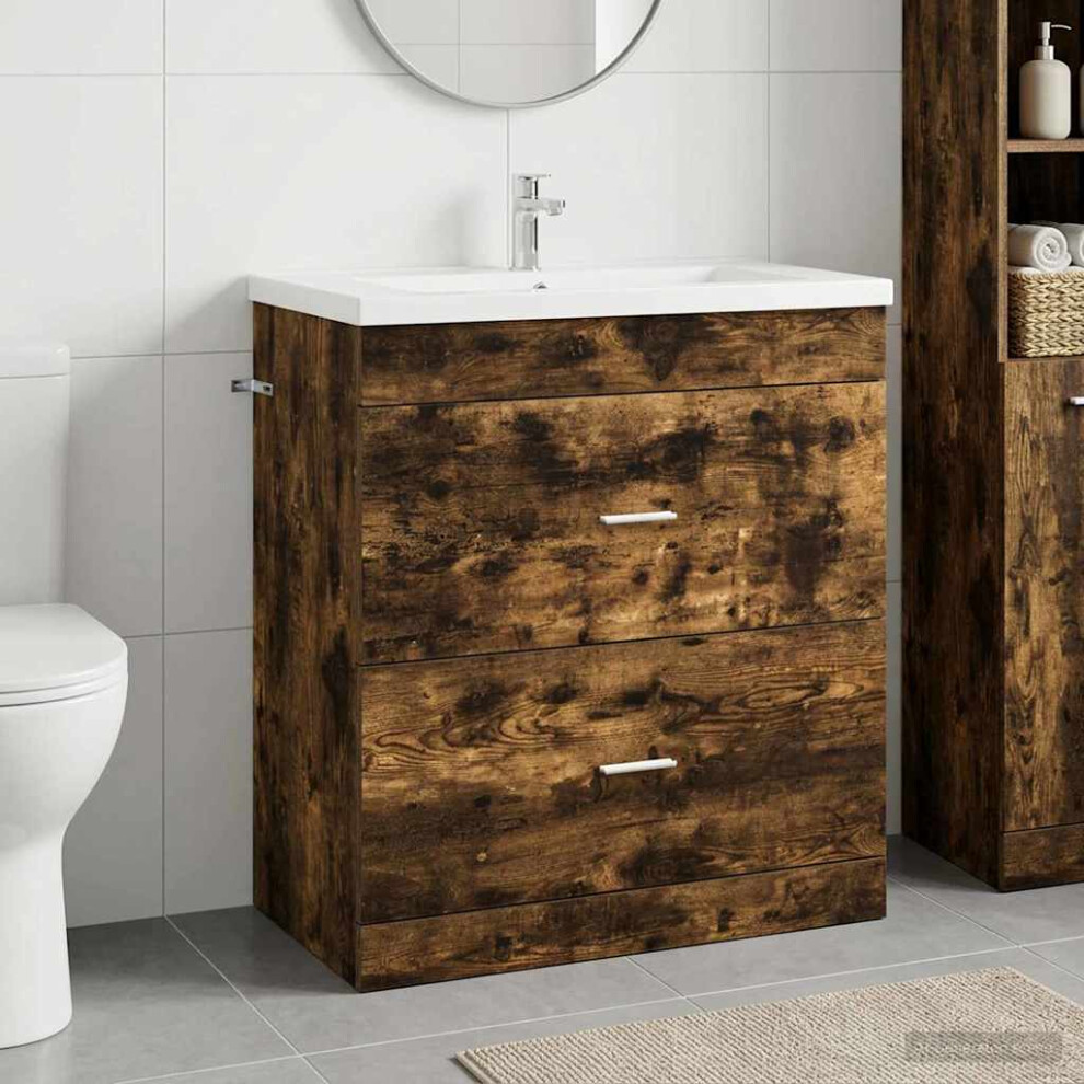 Vidaxl Bathroom Under Sink Cabinet Smoked Oak 78.5 X 37.5 X 81 Cm