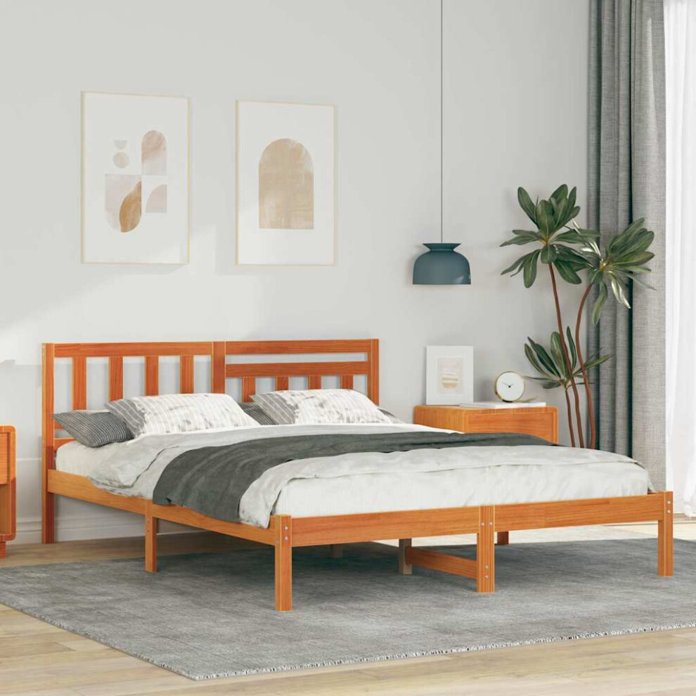Vidaxl Bed Frame With Headboard Wax Brown 120 X 200 Cm Solid Pine Wood