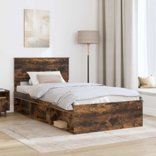 VidaXL vidaXL Bed Frame Smoked Oak 100 x 200 cm Solid Pine Wood 1