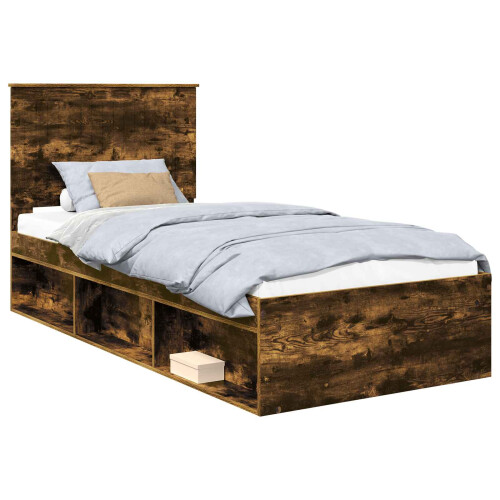 VidaXL vidaXL Bed Frame with Headboard Smoked Oak 90 x 200 cm Solid Pine Wood 1