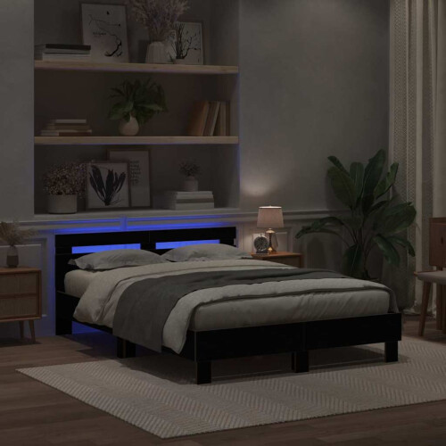 VidaXL vidaXL Bed Frame with LED Black Oak 150 x 200 cm Engineered Wood 1