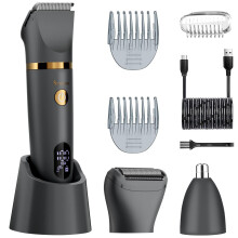 SURKER Elektrischer Leistenhaartrimmer für Männer Körperrasierer Trimmer Unter-The-Waist Groomer Nasenhaartrimmer Wasserdicht 3 in 1Grau