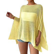 Asymmetric Sweater Cover Up For Women Fashion Crochet-Yellow M