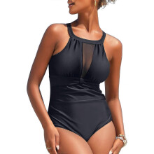Women's One Piece Swimsuit Mesh V Neck One Piece Swimsuit, Belly Swimsuit,XL