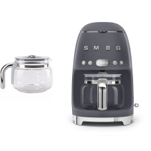 (Grey) Smeg DCF02 Drip Filter Coffee Machine +DCG01 Glass Carafe Spare Jug Bundle