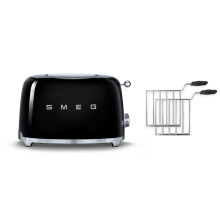 (Black) Smeg TSF01 2 Slice Toaster + TSSR01 2-Sandwich Racks Bundle