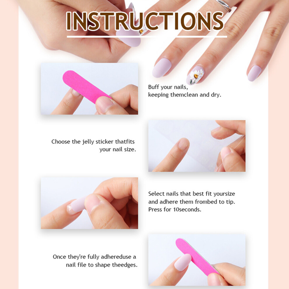 Hue-Grain 30Pcs Glossy Nude Fake Nails With Green Pattern