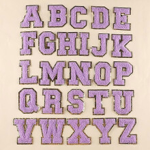 Purple Color A-Z English Letter Towel Embroidered Patch for Bags Hats Apparel Accessories Badge Handmade DIY Sewing Accessories