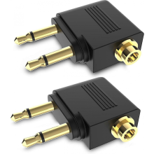 Dual 3.5mm Male to 3.5mm Femaleplane Headphone Adapter Gold Plated (2 Pack)