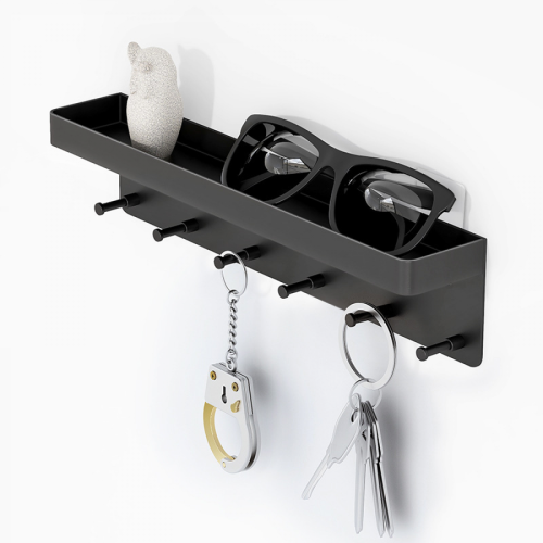 Key Board With Shelf, Modern Wall Key Holder, 6 Hooks Self-adhesive Key