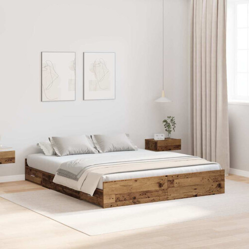 VidaXL vidaXL Storage Bed Frame Old Wood 140 x 200 cm Engineered Wood