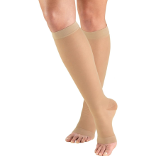 Sheer Compression Stockings, 15-20 mmHg, Women's Knee High Length, Open Toe, 20
