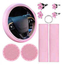 10 piese husă volan roz pentru femei, set de accesorii auto drăguțe