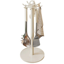 Kitchen Utensil Stand Rotating Storage Hanger with 8 Hooks,for Countertop Organization Rotatable Cooking Utensils White