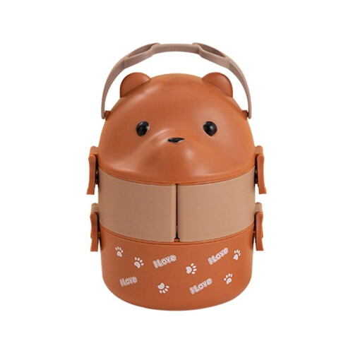 Stackable Bento Box Portable Leak Proof Bento Box Japanese Style Double-Layer Bento Box Brown