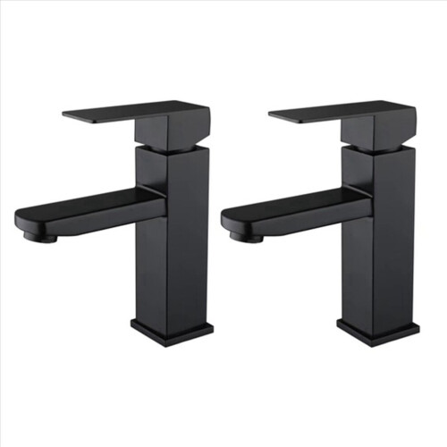 2 rubinetti per lavabo da bagno, acqua calda e fredda, nero opaco.