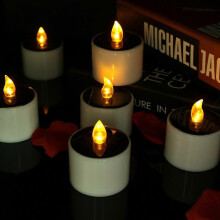 6pcs Solar Power Tea Lights Outdoor Candle Flameless Flicker Ip65 Waterproof Rechargeable Led Candles with Dusk To Dawn Sensor