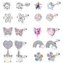 European and American fashion love butterfly rainbow buckle diamond ball safety spiral earrings