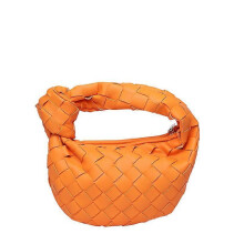 (Orange) Women's Soft Leather Woven Hobo Knotted Strap Bag Purse Shoulder Crossbody Bag