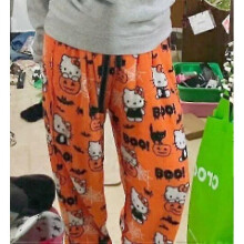 (XXL 65-75kg, Halloween) Anime Sanrio Hello Kitty Pajamas Black Flannel Women Kawaii Woolen White Cartoon Casual Home Pants Autumn Fashion Trousers