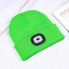 (Fluorescent green) LED Lighted Beanie Cap,USB Rechargeable Running Hat Ultra Bright LED Waterproof Light Winter Warm Gifts for Men and Women