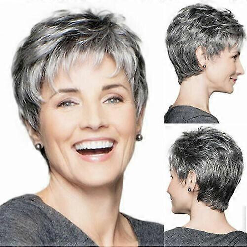 women's gradient gray short wavy curly wig boy cut pixie hair full wigs