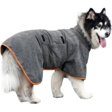 Dog Drying Coat Bathrobe Towel, Microfibre Material Fast Drying Super Absorbent Dog Bath Robe, Pet Quick Drying Moisture Absorbing with Adjustable Co