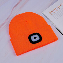 (bright orange) LED Lighted Beanie Cap,USB Rechargeable Running Hat Ultra Bright LED Waterproof Light Winter Warm Gifts for Men and Women
