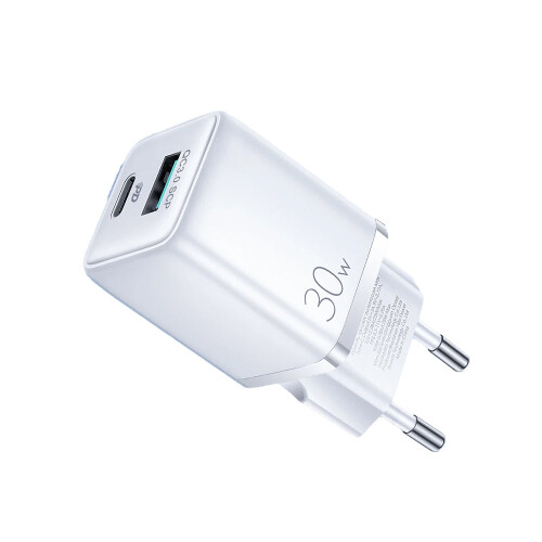 Mini chargeur rapide USB & USB-C, PD & Q.C3.0, 3A, 30W - Blanc