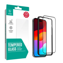 Protector de pantalla de vidrio templado de cubierta completa para iPhone 16 con marco de montaje