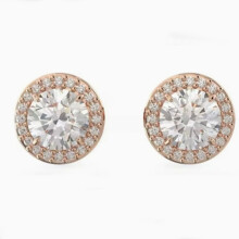 Κομψά σκουλαρίκια με ροζ χρυσό Halo Stud, στρογγυλά κυβικά ζιρκόνιο, για χορό γ