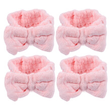 4St Vrouwelijke Coral Fleece Haarband Met Strik Voor Wassen