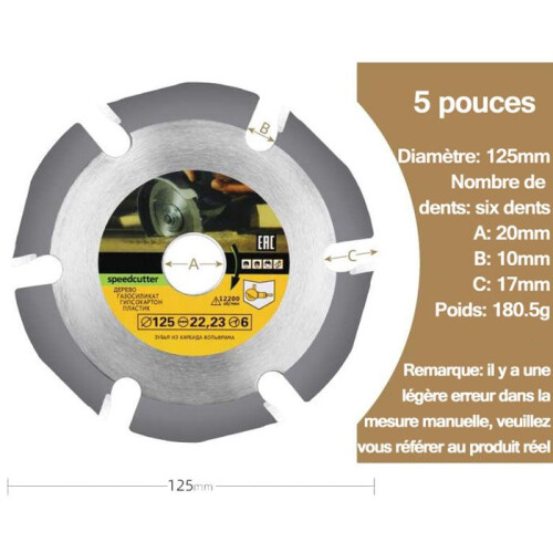 Discos de corte de madera para amoladora angular de 125 x 22 mm. Disco de tallado para amoladora angular de 6 dientes. 1