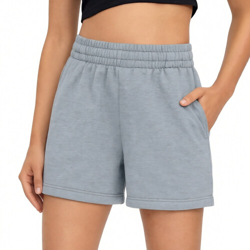 Women's  drawstring pocket athletic shorts, comfortable-Gray L 2