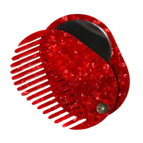 Miroir de maquillage en acétate robuste avec peigne-Rouge