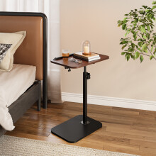 57-85cm Height Adjustable Side Table in Walnut, 360° Rotatable Tilt E1 MDF Top End Table with Black Iron Frame