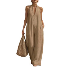 Elegante polyester jumpsuit voor dames, kantoorkleding,-Kaki XL