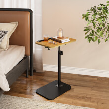 57-85cm Height Adjustable Side Table in Natural Wood, 360° Rotatable Tilt E1 MDF Top End Table with Black Iron Frame