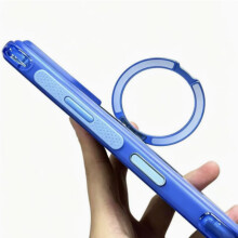 Husă (albastră) bicoloră cu protecție împotriva căderii airbagului pentru iPhone 18 Pro Max, cu suport rotativ la 360.