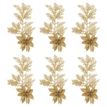 6Stk Künstliche Weihnachtsblumen Gold Mit Glitzerclip