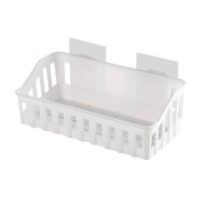 (White1) Bathroom Shelf 26*10*6cm Adhesive Storage Rack Hooks Kitchen Home Decoration Corner Shower Shelf Rack Storage Rack Accessories