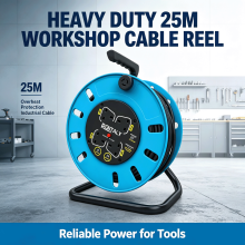 25m Heavy Duty Cable Reel, Lead Thermal Cut-out Workshop Power Cord