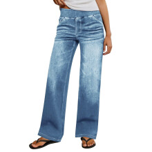 Women's wide-leg jeans,  stretch jeans, elastic-Sky Blue S
