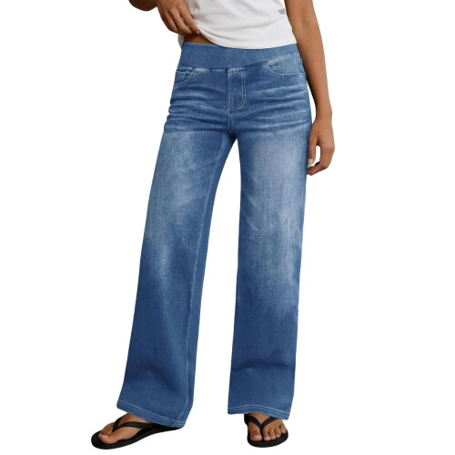 Women's wide-leg jeans,  stretch jeans, elastic-Blue S