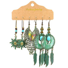 (20908-2) Vintage Ethnic Alloy Drop Earrings For Women Boho Geometry Fanshaped H