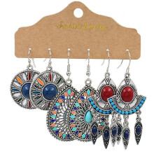 (20908-11) Vintage Ethnic Alloy Drop Earrings For Women Boho Geometry Fanshaped H